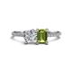 1 - Elyse GIA Certified 6.00 mm Cushion Shape Diamond and 7x5 mm Emerald Shape Peridot 2 Stone Duo Ring 