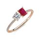 3 - Elyse GIA Certified 6.00 mm Cushion Shape Diamond and 7x5 mm Emerald Shape Lab Created Ruby 2 Stone Duo Ring 