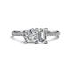 1 - Elyse 6.00 mm Cushion Shape Forever Brilliant Moissanite and GIA Certified 7x5 mm Emerald Shape Diamond 2 Stone Duo Ring 