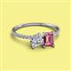 2 - Elyse 6.00 mm Cushion Shape Forever One Moissanite and 7x5 mm Emerald Shape Pink Tourmaline 2 Stone Duo Ring 
