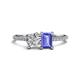 1 - Elyse 6.00 mm Cushion Shape Forever One Moissanite and 7x5 mm Emerald Shape Tanzanite 2 Stone Duo Ring 