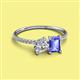 2 - Elyse 6.00 mm Cushion Shape Forever One Moissanite and 7x5 mm Emerald Shape Tanzanite 2 Stone Duo Ring 