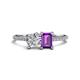 1 - Elyse 6.00 mm Cushion Shape Forever One Moissanite and 7x5 mm Emerald Shape Amethyst 2 Stone Duo Ring 