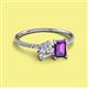2 - Elyse 6.00 mm Cushion Shape Forever One Moissanite and 7x5 mm Emerald Shape Amethyst 2 Stone Duo Ring 