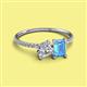 2 - Elyse 6.00 mm Cushion Shape Forever One Moissanite and 7x5 mm Emerald Shape Blue Topaz 2 Stone Duo Ring 