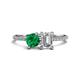 1 - Elyse 6.00 mm Cushion Shape Lab Created Emerald and GIA Certified 7x5 mm Emerald Shape Diamond 2 Stone Duo Ring 