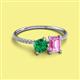 2 - Elyse 6.00 mm Cushion Shape Lab Created Emerald and 7x5 mm Emerald Shape Lab Created Pink Sapphire 2 Stone Duo Ring 