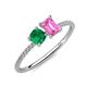 3 - Elyse 6.00 mm Cushion Shape Lab Created Emerald and 7x5 mm Emerald Shape Lab Created Pink Sapphire 2 Stone Duo Ring 
