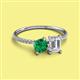 2 - Elyse 6.00 mm Cushion Shape Lab Created Emerald and 7x5 mm Emerald Shape White Sapphire 2 Stone Duo Ring 