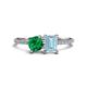 1 - Elyse 6.00 mm Cushion Shape Lab Created Emerald and 7x5 mm Emerald Shape Aquamarine 2 Stone Duo Ring 