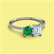 2 - Elyse 6.00 mm Cushion Shape Lab Created Emerald and 7x5 mm Emerald Shape Aquamarine 2 Stone Duo Ring 