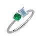 3 - Elyse 6.00 mm Cushion Shape Lab Created Emerald and 7x5 mm Emerald Shape Aquamarine 2 Stone Duo Ring 