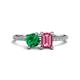 1 - Elyse 6.00 mm Cushion Shape Lab Created Emerald and 7x5 mm Emerald Shape Pink Tourmaline 2 Stone Duo Ring 