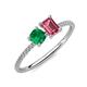 3 - Elyse 6.00 mm Cushion Shape Lab Created Emerald and 7x5 mm Emerald Shape Pink Tourmaline 2 Stone Duo Ring 