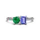 1 - Elyse 6.00 mm Cushion Shape Lab Created Emerald and 7x5 mm Emerald Shape Tanzanite 2 Stone Duo Ring 