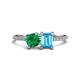 1 - Elyse 6.00 mm Cushion Shape Lab Created Emerald and 7x5 mm Emerald Shape Blue Topaz 2 Stone Duo Ring 