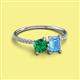 2 - Elyse 6.00 mm Cushion Shape Lab Created Emerald and 7x5 mm Emerald Shape Blue Topaz 2 Stone Duo Ring 