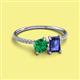 2 - Elyse 6.00 mm Cushion Shape Lab Created Emerald and 7x5 mm Emerald Shape Iolite 2 Stone Duo Ring 