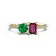 1 - Elyse 6.00 mm Cushion Shape Lab Created Emerald and 7x5 mm Emerald Shape Rhodolite Garnet 2 Stone Duo Ring 