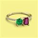 2 - Elyse 6.00 mm Cushion Shape Lab Created Emerald and 7x5 mm Emerald Shape Rhodolite Garnet 2 Stone Duo Ring 