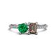 1 - Elyse 6.00 mm Cushion Shape Lab Created Emerald and 7x5 mm Emerald Shape Smoky Quartz 2 Stone Duo Ring 