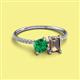 2 - Elyse 6.00 mm Cushion Shape Lab Created Emerald and 7x5 mm Emerald Shape Smoky Quartz 2 Stone Duo Ring 