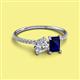 2 - Elyse IGI Certified 6.00 mm Cushion Shape Lab Grown Diamond and 7x5 mm Emerald Shape Lab Created Blue Sapphire 2 Stone Duo Ring 