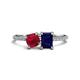 1 - Elyse 6.00 mm Cushion Shape Lab Created Ruby and 7x5 mm Emerald Shape Lab Created Blue Sapphire 2 Stone Duo Ring 