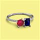 2 - Elyse 6.00 mm Cushion Shape Lab Created Ruby and 7x5 mm Emerald Shape Lab Created Blue Sapphire 2 Stone Duo Ring 