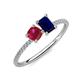 3 - Elyse 6.00 mm Cushion Shape Lab Created Ruby and 7x5 mm Emerald Shape Lab Created Blue Sapphire 2 Stone Duo Ring 