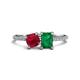 1 - Elyse 6.00 mm Cushion Shape Lab Created Ruby and 7x5 mm Emerald Shape Lab Created Emerald 2 Stone Duo Ring 