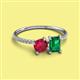 2 - Elyse 6.00 mm Cushion Shape Lab Created Ruby and 7x5 mm Emerald Shape Lab Created Emerald 2 Stone Duo Ring 