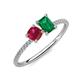 3 - Elyse 6.00 mm Cushion Shape Lab Created Ruby and 7x5 mm Emerald Shape Lab Created Emerald 2 Stone Duo Ring 