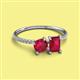 2 - Elyse 6.00 mm Cushion Shape and 7x5 mm Emerald Shape Lab Created Ruby 2 Stone Duo Ring 