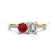 1 - Elyse 6.00 mm Cushion Shape Lab Created Ruby and GIA Certified 7x5 mm Emerald Shape Diamond 2 Stone Duo Ring 
