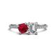 1 - Elyse 6.00 mm Cushion Shape Lab Created Ruby and GIA Certified 7x5 mm Emerald Shape Diamond 2 Stone Duo Ring 