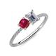 3 - Elyse 6.00 mm Cushion Shape Lab Created Ruby and GIA Certified 7x5 mm Emerald Shape Diamond 2 Stone Duo Ring 