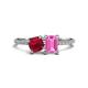 1 - Elyse 6.00 mm Cushion Shape Lab Created Ruby and 7x5 mm Emerald Shape Lab Created Pink Sapphire 2 Stone Duo Ring 