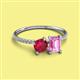 2 - Elyse 6.00 mm Cushion Shape Lab Created Ruby and 7x5 mm Emerald Shape Lab Created Pink Sapphire 2 Stone Duo Ring 