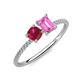 3 - Elyse 6.00 mm Cushion Shape Lab Created Ruby and 7x5 mm Emerald Shape Lab Created Pink Sapphire 2 Stone Duo Ring 