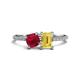 1 - Elyse 6.00 mm Cushion Shape Lab Created Ruby and 7x5 mm Emerald Shape Lab Created Yellow Sapphire 2 Stone Duo Ring 