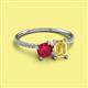 2 - Elyse 6.00 mm Cushion Shape Lab Created Ruby and 7x5 mm Emerald Shape Lab Created Yellow Sapphire 2 Stone Duo Ring 