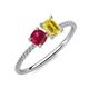 3 - Elyse 6.00 mm Cushion Shape Lab Created Ruby and 7x5 mm Emerald Shape Lab Created Yellow Sapphire 2 Stone Duo Ring 