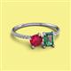 2 - Elyse 6.00 mm Cushion Shape Lab Created Ruby and 7x5 mm Emerald Shape Lab Created Alexandrite 2 Stone Duo Ring 