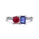1 - Elyse 6.00 mm Cushion Shape Lab Created Ruby and 7x5 mm Emerald Shape Iolite 2 Stone Duo Ring 