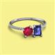 2 - Elyse 6.00 mm Cushion Shape Lab Created Ruby and 7x5 mm Emerald Shape Iolite 2 Stone Duo Ring 