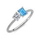 3 - Elyse 6.00 mm Cushion Shape Forever One Moissanite and 7x5 mm Emerald Shape Blue Topaz 2 Stone Duo Ring 