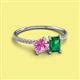 2 - Elyse 6.00 mm Cushion Shape Lab Created Pink Sapphire and 7x5 mm Emerald Shape Lab Created Emerald 2 Stone Duo Ring 