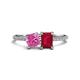 1 - Elyse 6.00 mm Cushion Shape Lab Created Pink Sapphire and 7x5 mm Emerald Shape Lab Created Ruby 2 Stone Duo Ring 