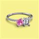 2 - Elyse 6.00 mm Cushion Shape Lab Created Pink Sapphire and GIA Certified 7x5 mm Emerald Shape Diamond 2 Stone Duo Ring 